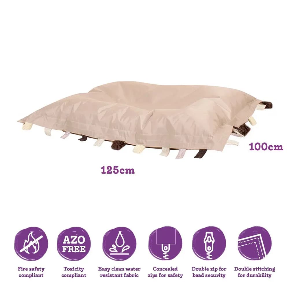 Pernă de podea puf senzorială cu etichete tactile, naturală – 100cm x 125cm — miniatură