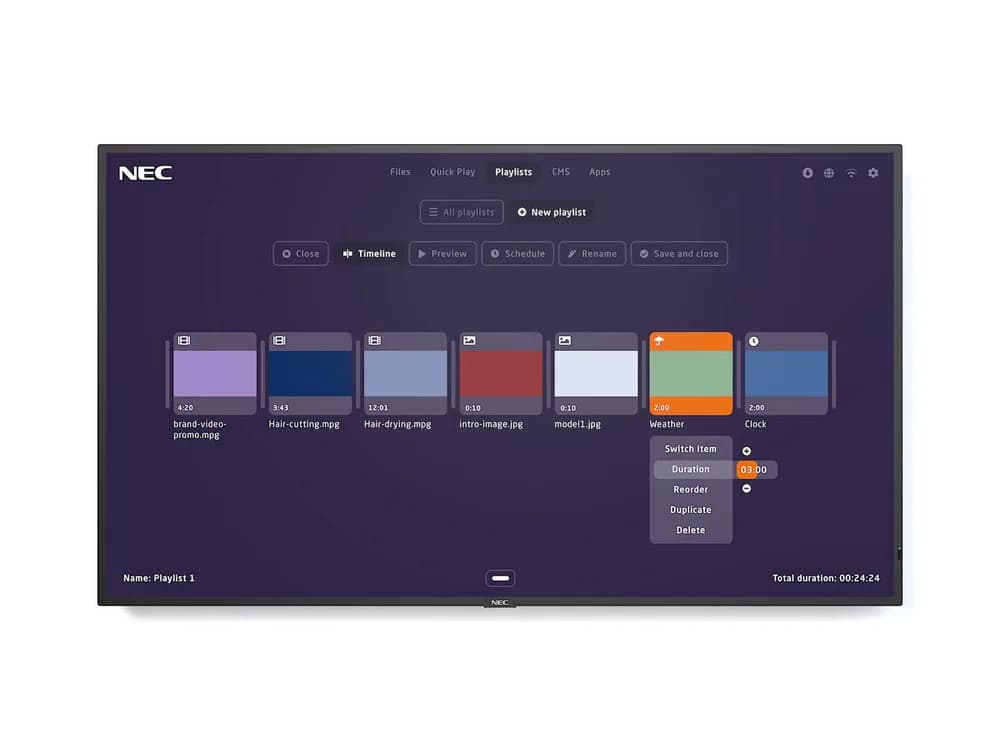 Display NEC MultiSync ME431-MPi4, UHD 3840 x 2160, 400 cd/m², MediaPlayer Kit pre-installed 4GB RAM