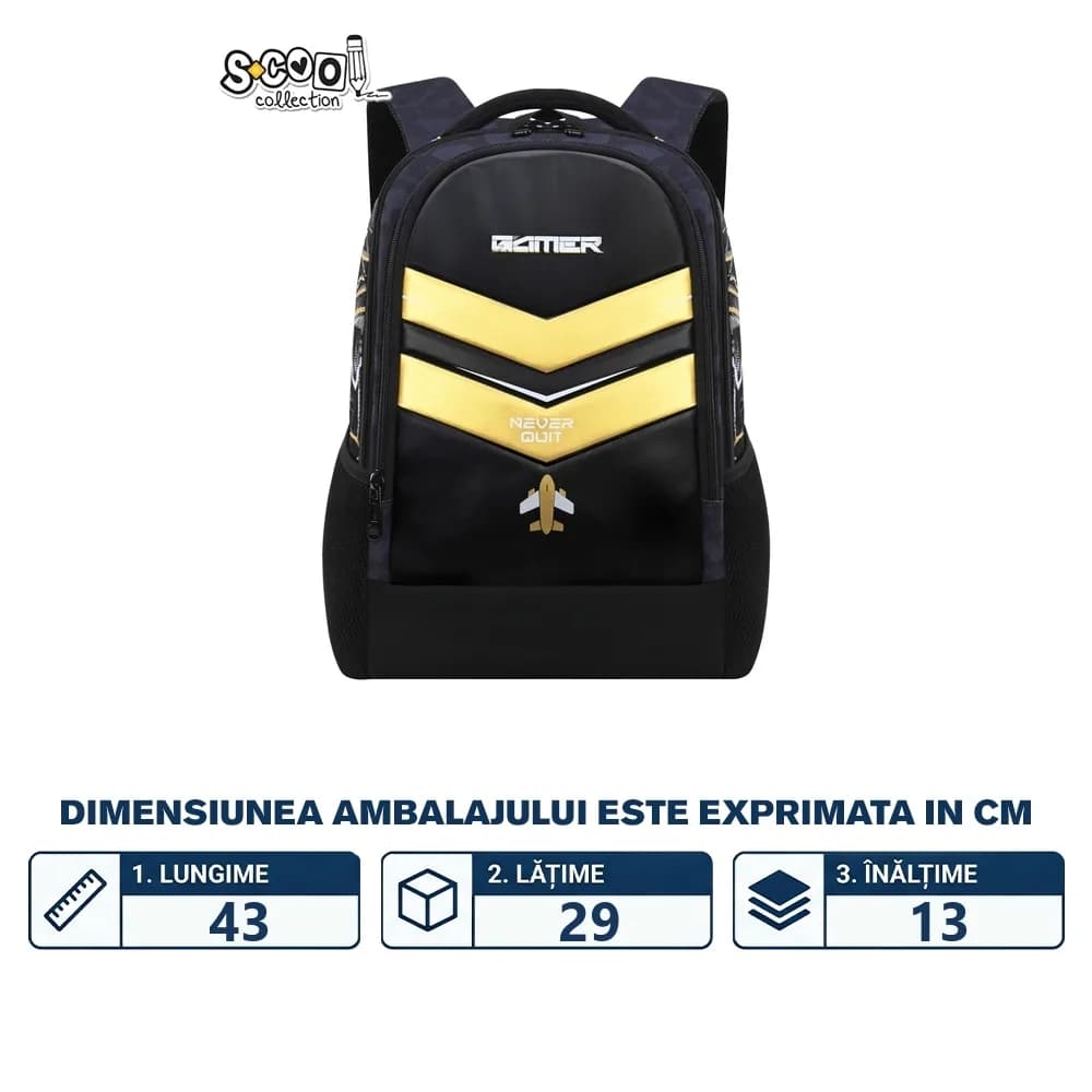Ghiozdan ergonomic, 40x29x14 cm, GAMER-NEVER QUIT - S-COOL — miniatură