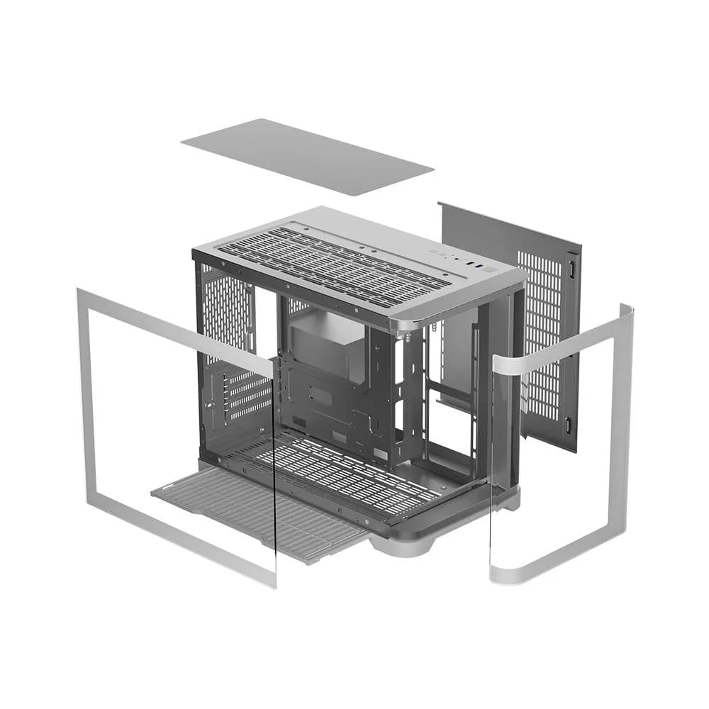 Carcasa 1stPLAYER® Gaming UV6-wh, Micro-ATX, 6 ventilatoare aRGB, telecomanda, alb — miniatură
