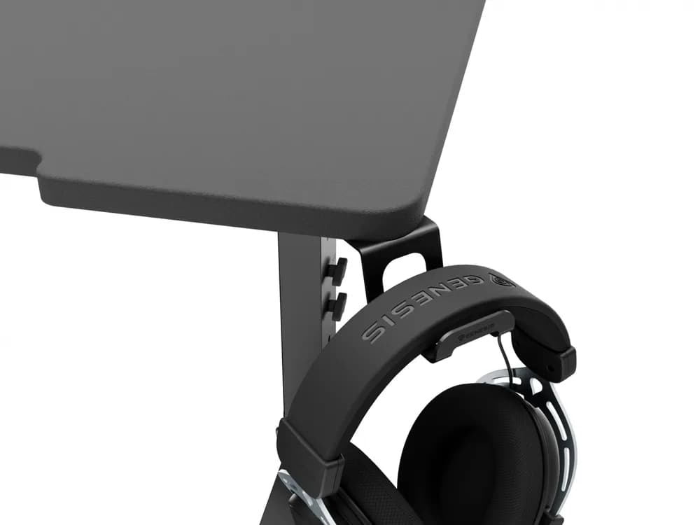 Birou gaming Genesis Holm Modular 180, material lemn/metal, reglabil pe inaltime 70 - 90 cm, iluminare RGB, management cabluri, negru — miniatură