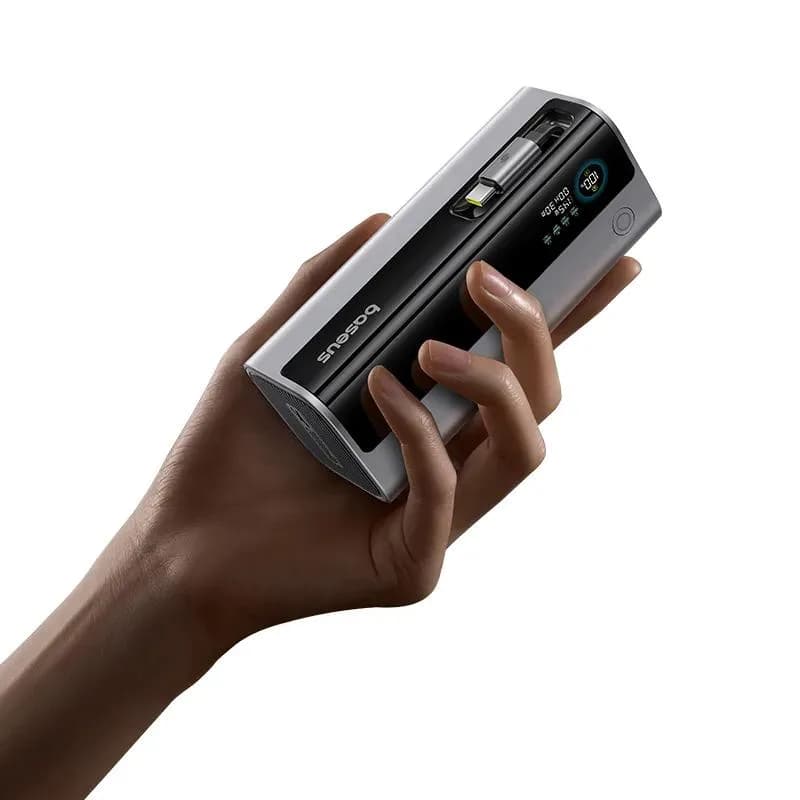 POWER BANK Baseus EnerGeek GR11, 20000mAh, 145W, 2 x USB Type-C, 1 x USB, cablu integrat USB Type-C, display, argintiu, "E0027B02" - 6932172691738