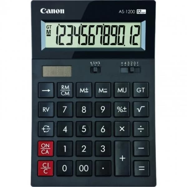 Calculator de birou CANON, AS-1200, ecran 12 digiti, alimentare solara si baterie, negru, "4599B001AA"