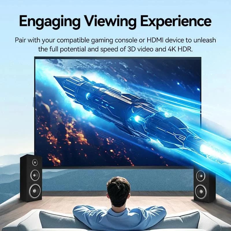 Cablu video Vention, HDMI (T) la HDMI (T), 8m, rezolutie 4K la 30Hz, conectori auriti, negru-albastru, "AACBK" - 6922794732698 — miniatură