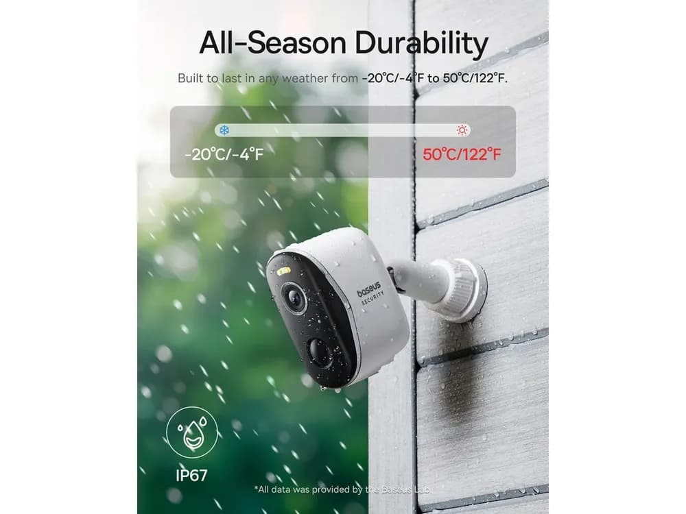 CAMERA IP Exterior Baseus N1 +, 2K, 2304 x 1296, acumulator integrat, unghi pana la 120 grade, IP67, dist. IR 30 m, tip lentila fixa 3 mm, 3 Mpx, wireless + RJ-45, slot SD card, "S0TZ002130" — miniatură