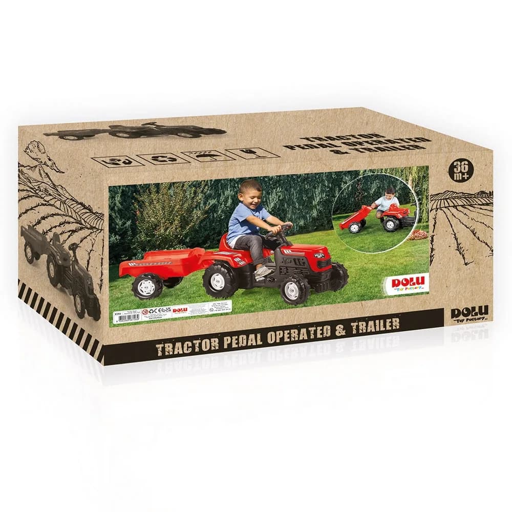 Tractor cu pedale si remorca, Rosu, 52x144x45 cm - DOLU — miniatură