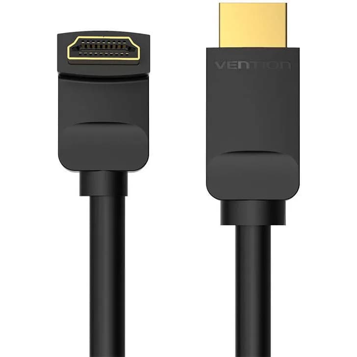 Cablu video Vention, HDMI(T) la HDMI(T), 1.5m, rezolutie maxima 4K la 60Hz, conectori auriti, cupru, unghi 270 grade, negru, "AAQBG" - 6922794745353