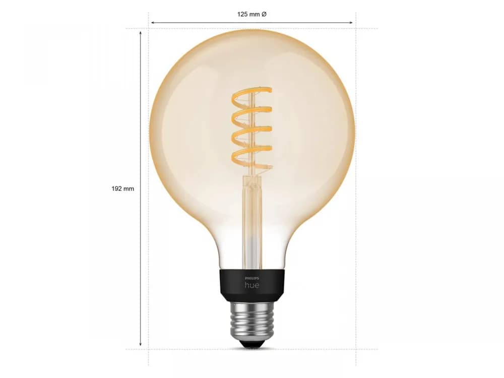 Bec LED inteligent vintage (decorativ) Philips Hue Filament Glob G125,Bluetooth, E27, 7W (40W), 550 lm, lumina alba (2200-4500K) — miniatură