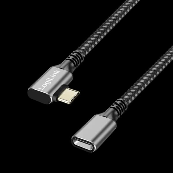 CABLU alimentare si date LOGILINK, pt. smartphone, USB 3.2, USB Gen Type-C (T) la USB Type-C (M) la 90 grade, 1m, PD 100W, 2 x ecranat, aluminiu, braiding, negru&gri, "CUA0111"