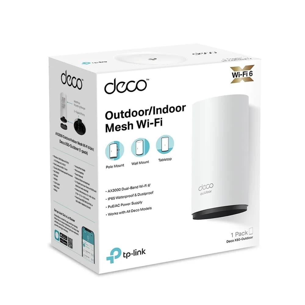 MESH TP-LINK, wireless, router AX3000, pt extr, 3000Mbps, port LAN si WAN Gigabit, 2.4 GHz 5 GHz, antena internax2, suport PoE, standard 802.11ax "Deco X50-Outdoor(1-pack)" — miniatură