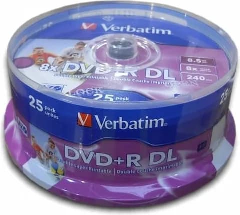 DVD+R VERBATIM 8.5GB, 240min, viteza 8x, 25 buc, Double Layer, spindle, printabil, "Wide Inkjet Printable" "43667"
