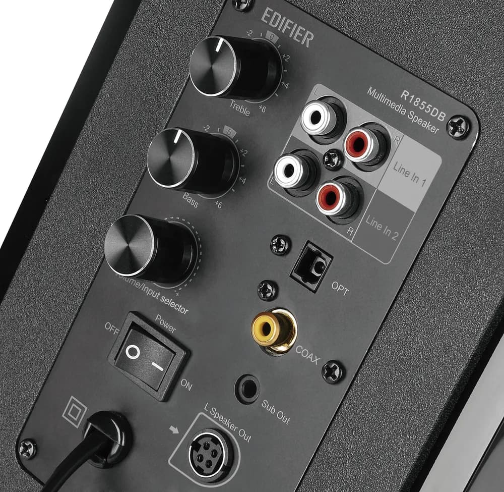 BOXE EDIFIER 2.0, RMS: 70W (2 x 16W, 2 x 19W), bluetooth, telecomanda wireless, volum, bass, treble, optical, coaxial, matte-black, "R1855DB-MB" — miniatură
