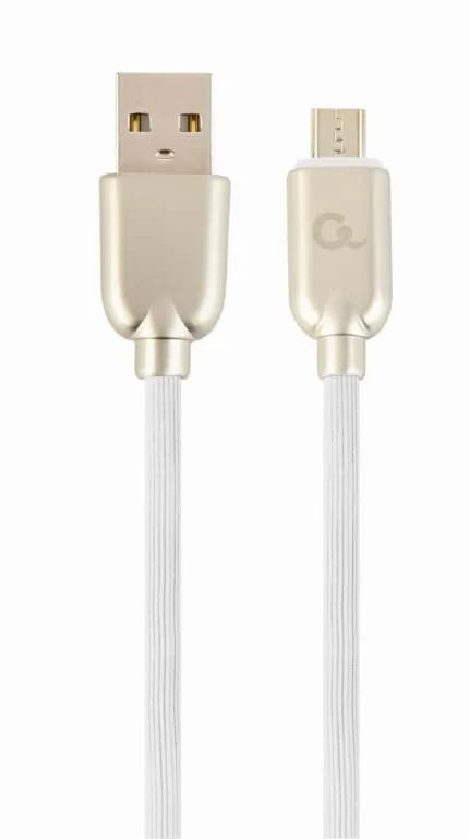 CABLU alimentare si date GEMBIRD, pt. smartphone, USB 2.0 (T) la Micro-USB 2.0 (T), 1m, premium, cablu din cauciuc, alb, conectori argintii, "CC-USB2R-AMmBM-1M-W"