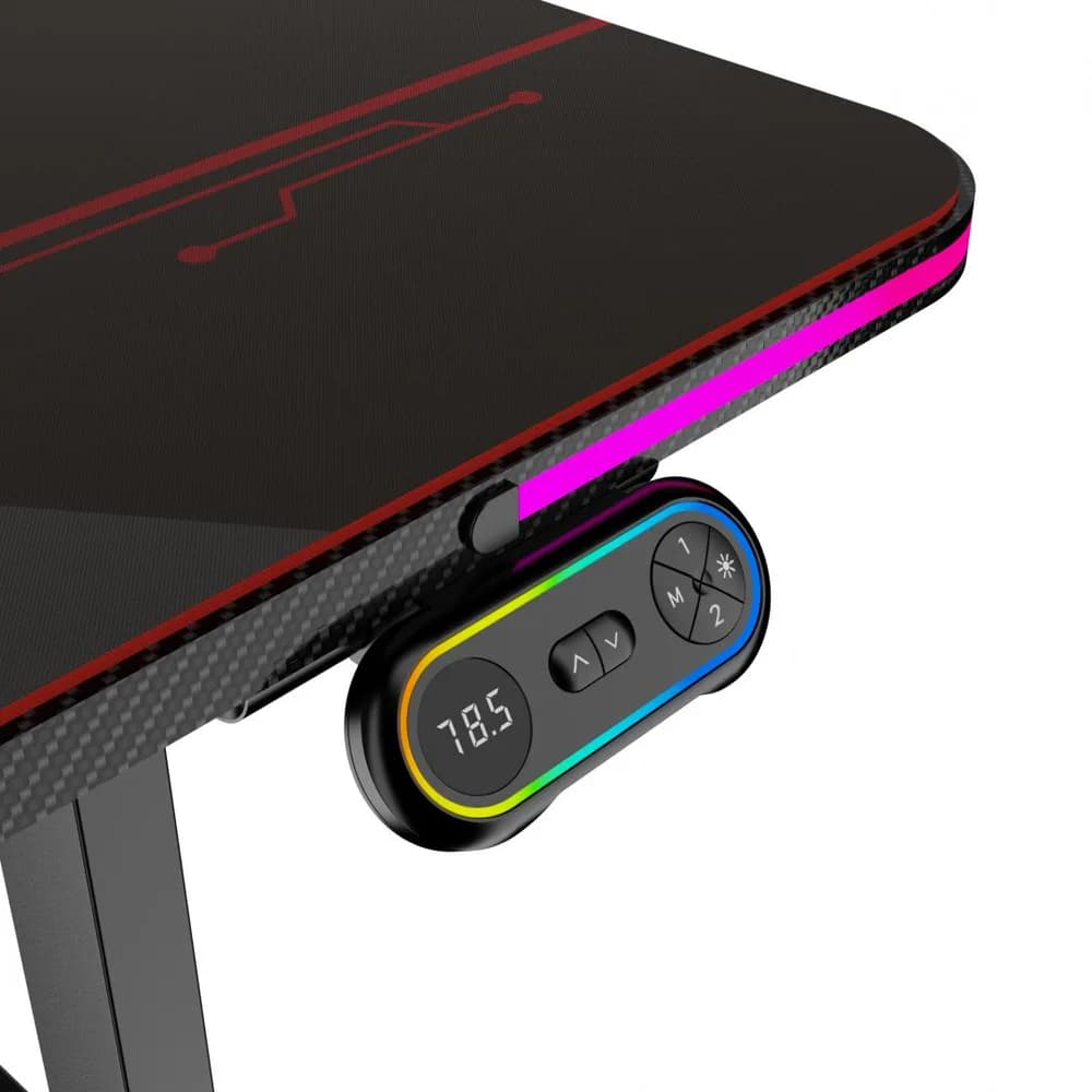 Birou electric Serioux Carbon Pro RGB, reglabil pe inălțime, Dimensiuni blat 1400mm x 700mm, Orientare Cadru: Rectangular, Greutate maxima: 60 kg, Interval de inălțime: 730~ 1210 mm, Segmente coloană: coloană în două etape — miniatură