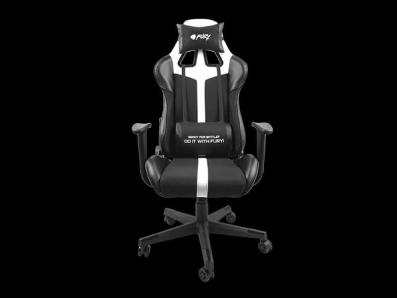 Scaun gaming FURY AVENGER XL, material piele ecologica+polyester, reglabil pe inaltime, greutate maxima suportata 150 kg, inaltime scaun reglabil 46.5 - 56.5 cm, spatar ajustabil 180°, dimensiuni roti 60mm, echipat cu piston cu gaz clasa 3, manere 4D, alb
