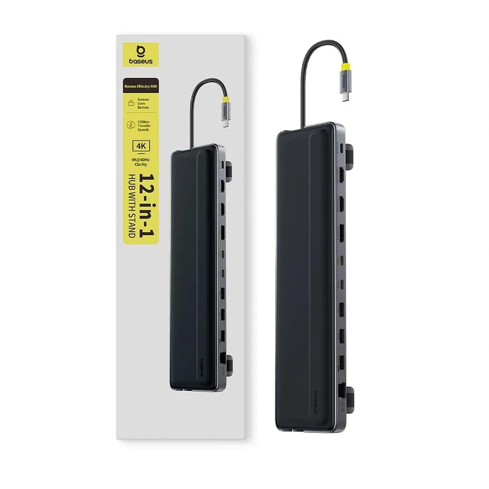 DOCKING Station Baseus EliteJoy EH3 Series 12-in-1, conectare PC USB-C,Type-C to 2xHDMI 4K@60Hz,1xDP4K@60Hz,2xUSB-C(10Gbps),2xUSB-A(5Gbps),1xUSB-A(480Mbps),SD/TF(3.0),RJ45(Gigabit),USB-C(PD), gri "B0114200" - 6932172692278 — miniatură