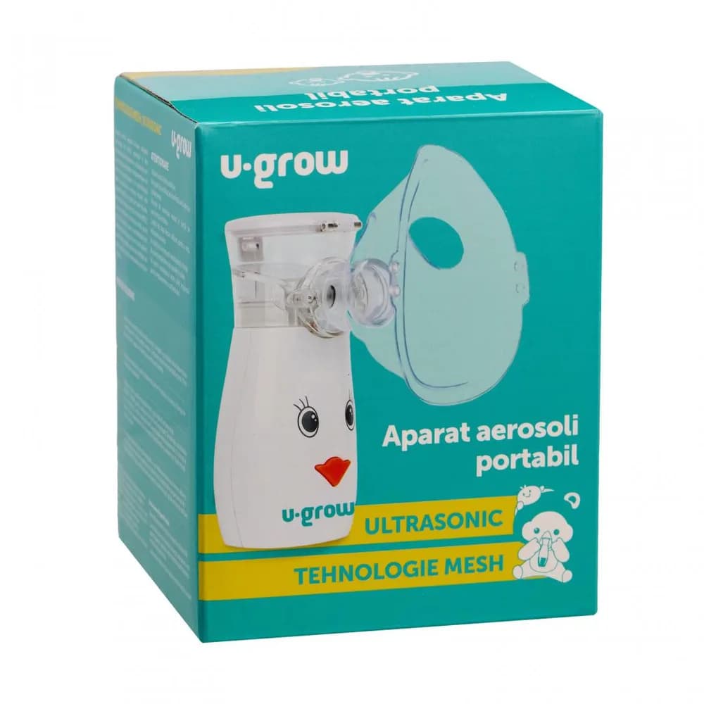 Aparat aerosoli U-Grow, portabil cu ultrasunete,tehnologie silentoasa, masca de copii si adulti inclusa in pachet, design prietenos pentru copii — miniatură