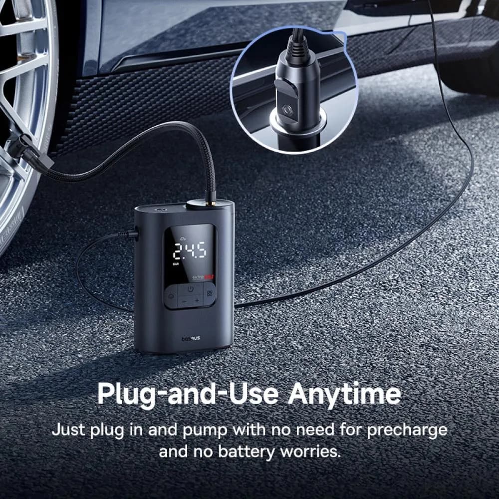 COMPRESOR AUTO Baseus GoTrip VA1, alimentare 12 V bricheta auto, USB Type-C x 1, LED, presiune maxima 2.3 bar, negru "C0119701" - 6932172696078 — miniatură