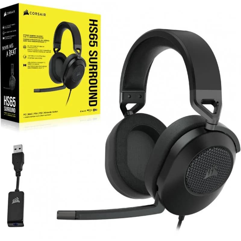 Casti Gaming Head-band Corsair HS65 SURROUND, Wired, Negru — miniatură