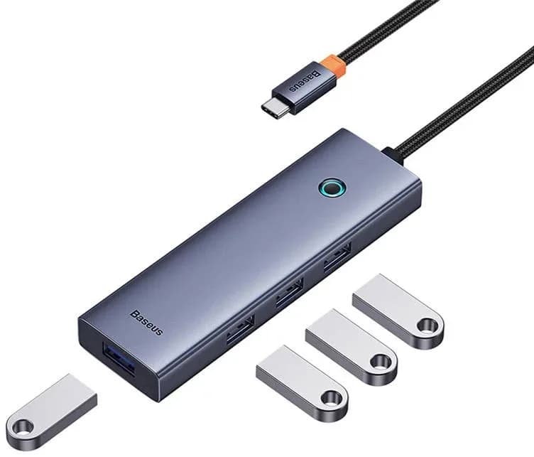 HUB USB Baseus UltraJoy 4 in 1, input USB Type-C, output 4 x USB 3.0, gri "B0005280A813-03" - 6932172630829 — miniatură