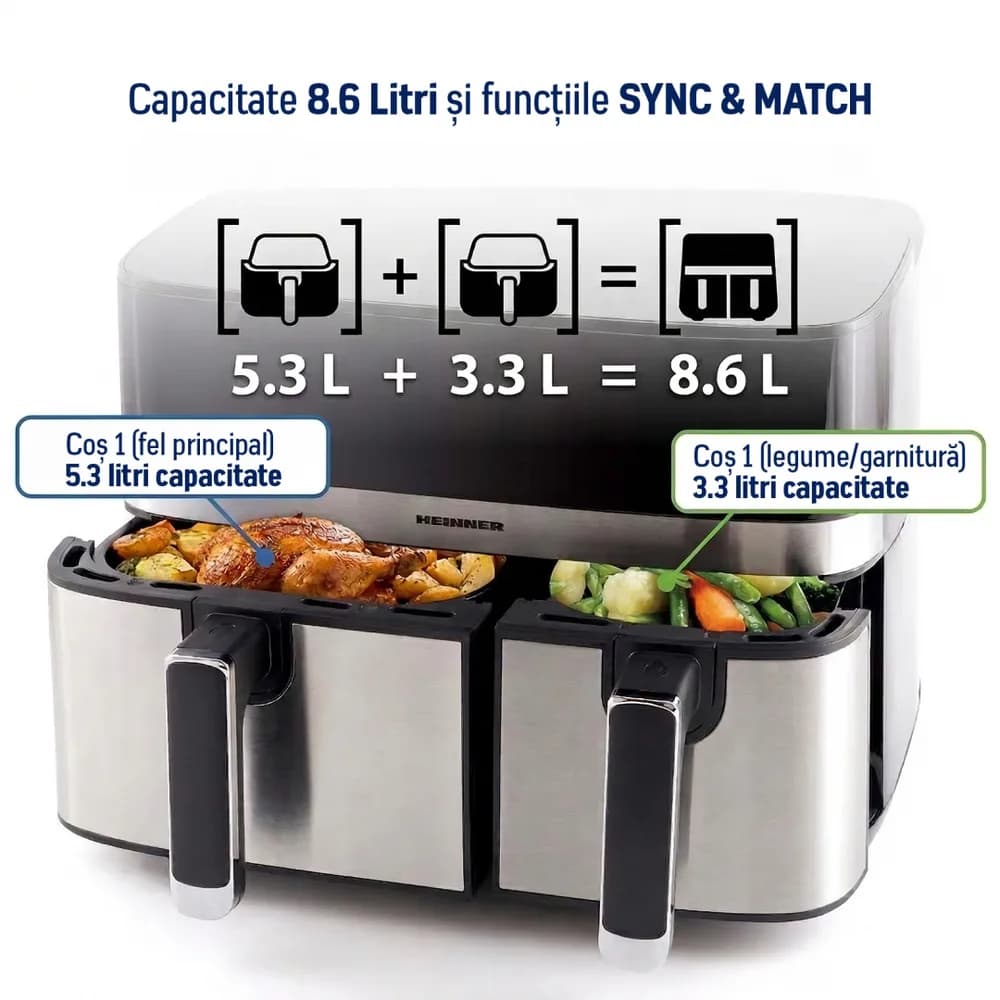 FRITEUZA DUBLA CU AER CALD HEINNER PRODUAL FUSION HAF-H9DB17BKS — miniatură