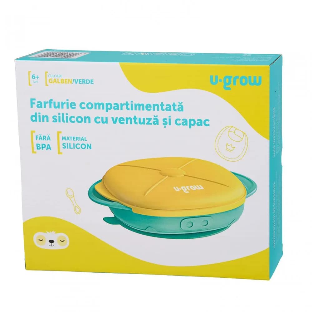 Farfurie silicon cu capac, galbena, U-Grow — miniatură