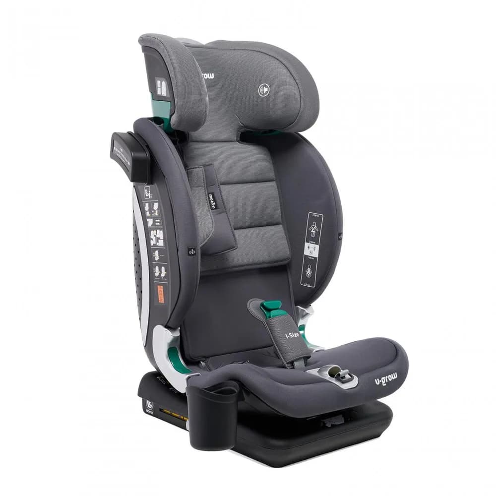 Scaun auto I-size U-Grow Goldfix Plus, isofix, 76-150 cm (9-36 kg), boxa bluetooth, gri — miniatură