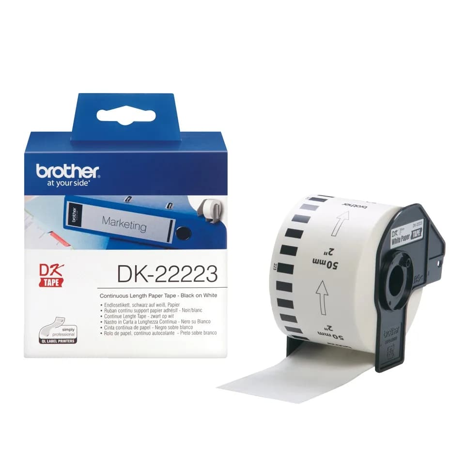 Banda Continua Hartie Original Brother Black on White, DK22223, pentru P-TOUCH QL-1100|1110|800|810|1050|1060|500|560|570|580|650|702, 50mmX30.48m, incl.TV 0 RON, "DK22223" — miniatură