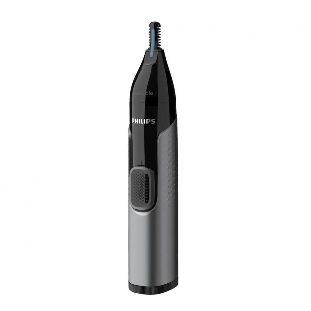 Trimmer pentru nas si urechi PHILIPS NT3650/16, Baterie, Lavabil, Tehnologie Precision Trim, Otel inoxidabil, Pieptene pentru sprancene, Pieptene 5 mm, Gri, L x A x I (mm) 39x83x190 — miniatură