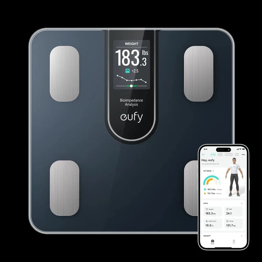 Cantar inteligent Eufy Anker "C20" cu analizator de grasime, Bluetooth, masuratori precise ale greutatii pana la 0,05 kg, 16 masuratori corporale afisate,negru, "T9130011" - 0194644060381
