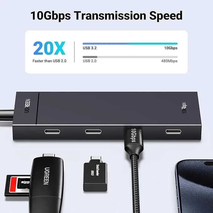 HUB extern Ugreen, "CM806" porturi USB Type-C: USB Type-C 3.2 x 4, conectare prin USB Type-C, lungime 0.5 m, negru, "35584" - 6941876235841 — miniatură