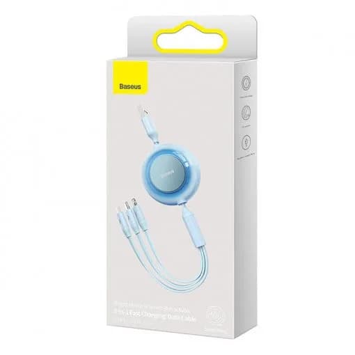CABLU alimentare si date Baseus Bright Mirror 2, retractabil 3-in-1, pt smartphone,USB la Micro-USB+Lightning + USB Type-C 3.5A, 1.1m, albastru "CAMJ010017" - 6932172609047 — miniatură