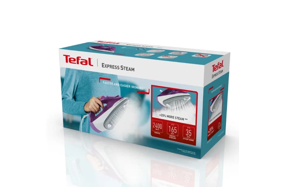Fier de calcat Tefal Express Steam FV2836E0, 2400W, jet de abur 165 g/min, abur variabil 0-35 g/min, 270 ml, violet — miniatură
