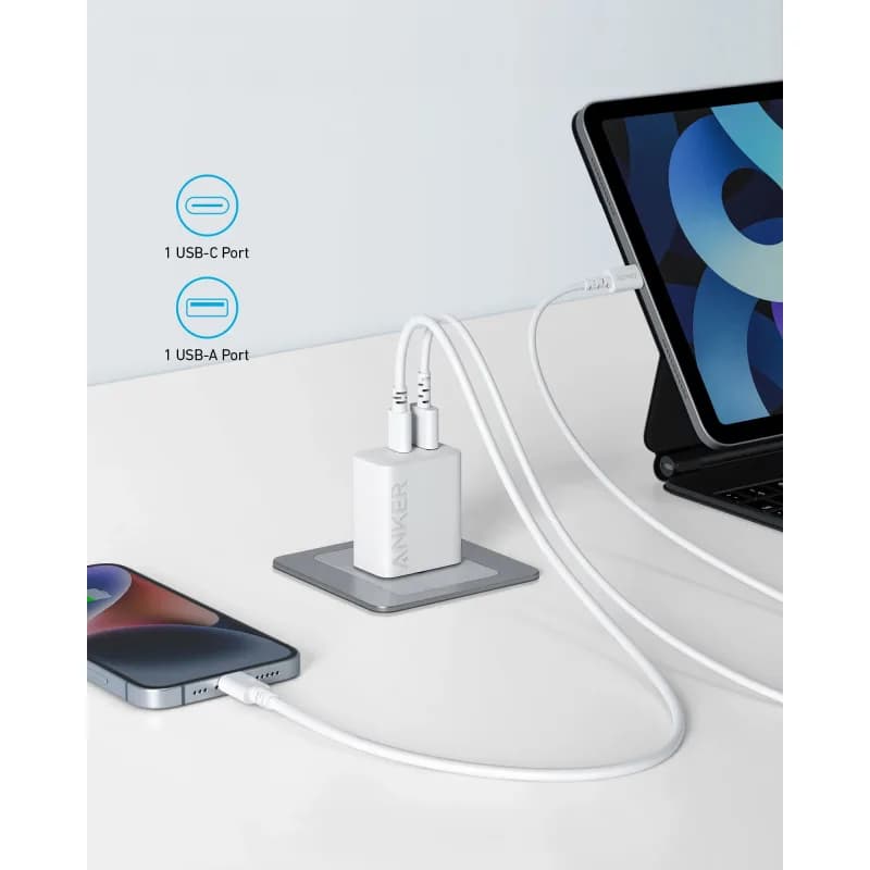 INCARCATOR retea Anker "312" 20W, PowerIQ, 1 x USB Type-C, 1 x USB, alb, "A2348G21" - 0194644139735 — miniatură