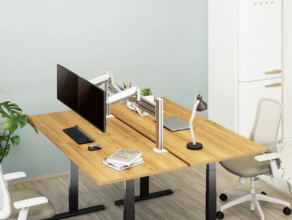 Suport monitor ergonomic birou tip slatwall cu tavita si 2 x suporti monitor, min 17'' - 32'' , max 9kgr/brat