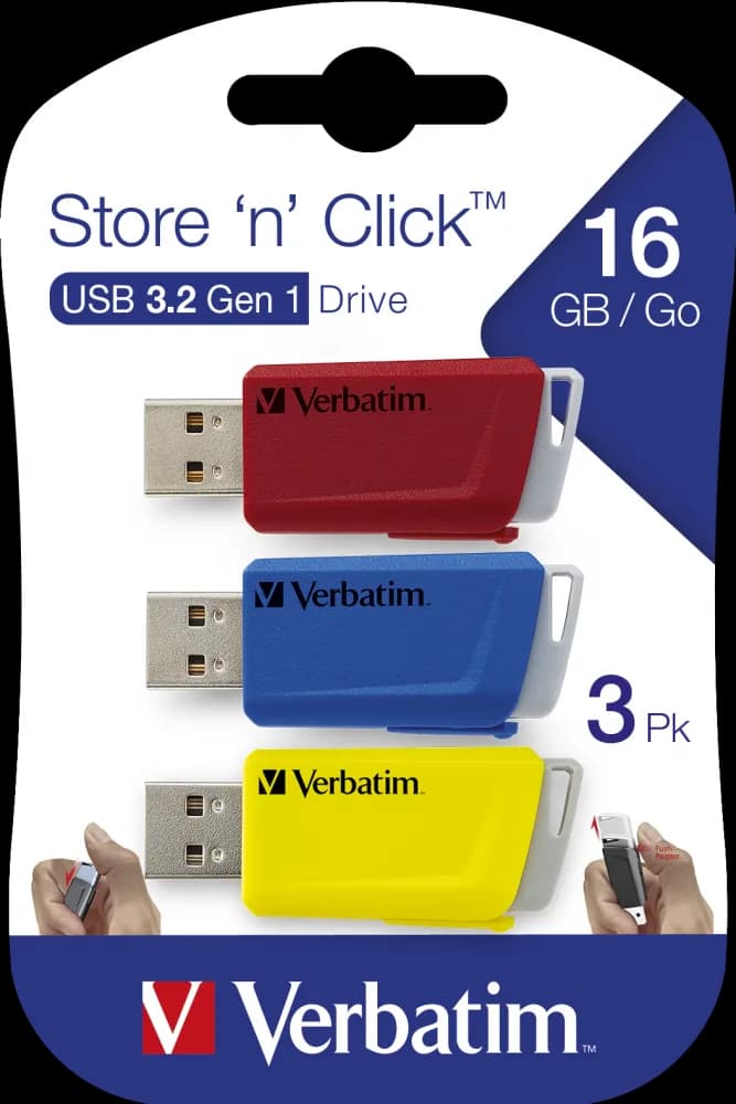MEMORIE USB VERBATIM StoreNClick 3X16GB USB 3.0 ROSU/NEGRU/GALBEN "49306" — miniatură