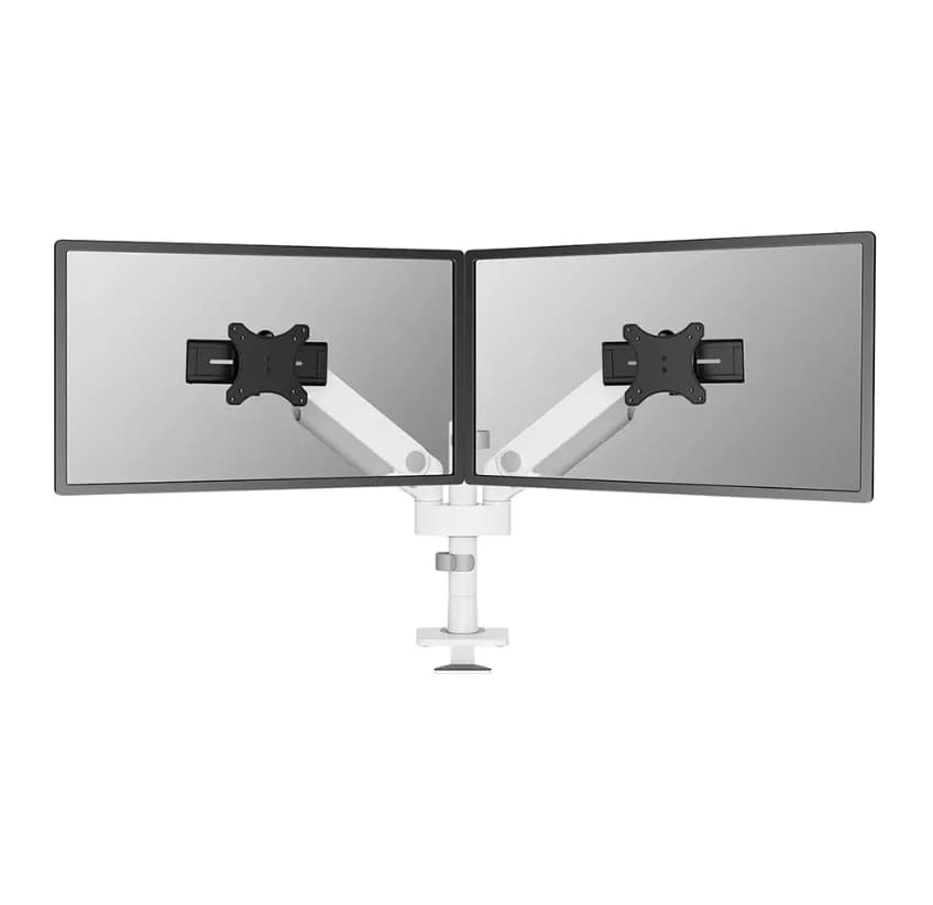 Brat dublu monitor Neomounts DS65S-950WH2; pentru display-uri cu diagonale 24"-34", sistem de prindere VESA 75x75~100x100, greutate maxima suportata 11 - per ecrankg, full motion, tilt +70°, swivel 90°, rotate 90°; gas spring; culoare alb.