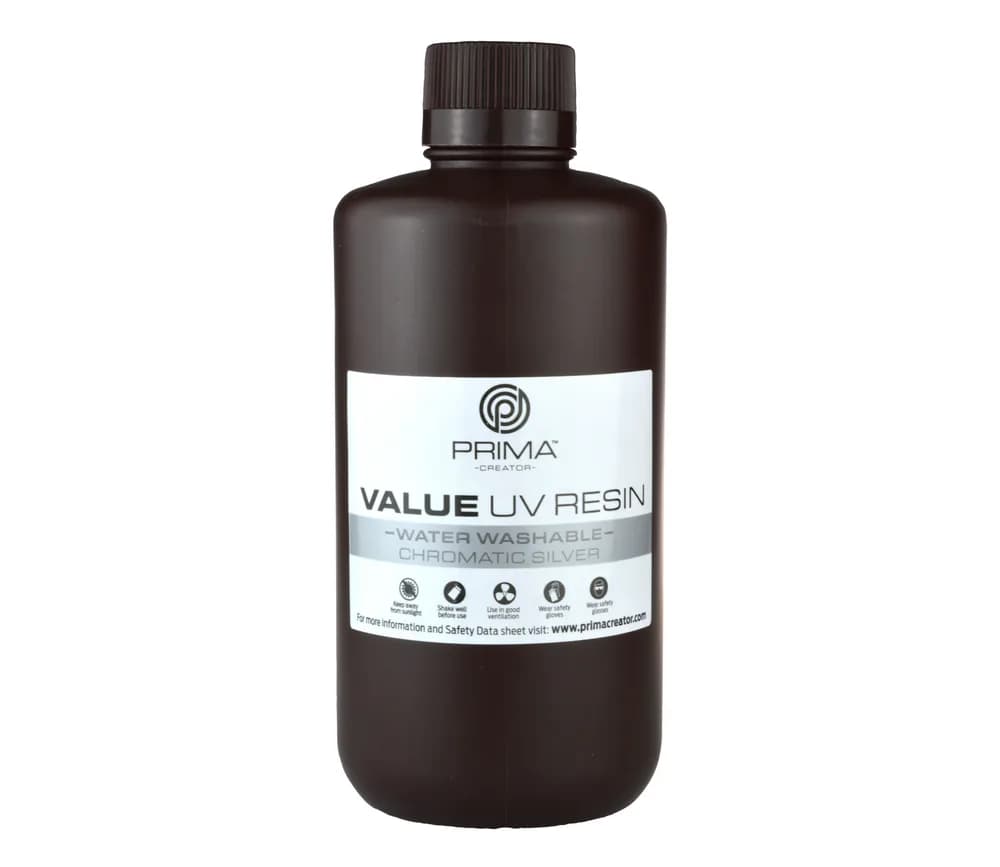 Rășină 3D PrimaCreator Value Water Washable UV – 1 kg – Chromatic Silver — miniatură