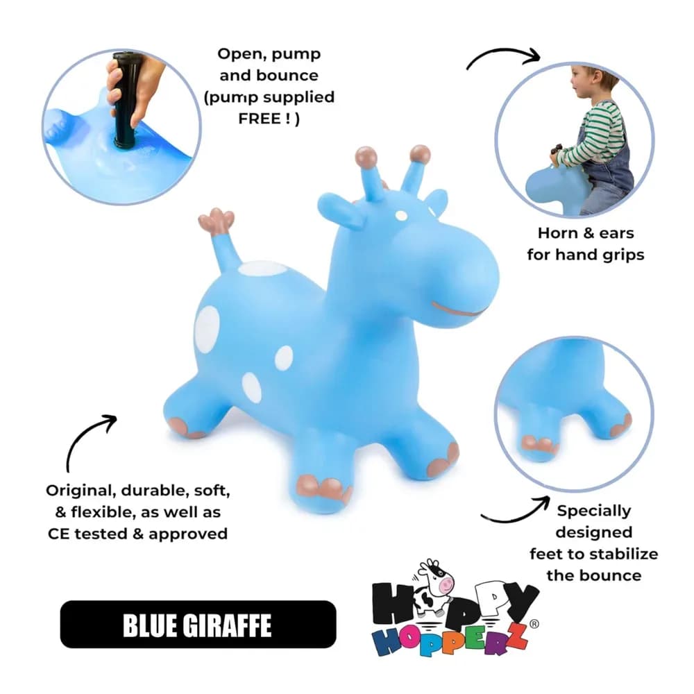 Jucărie gonflabilă săltăreață de călărit Girafa Albastră HappyHopperz — miniatură