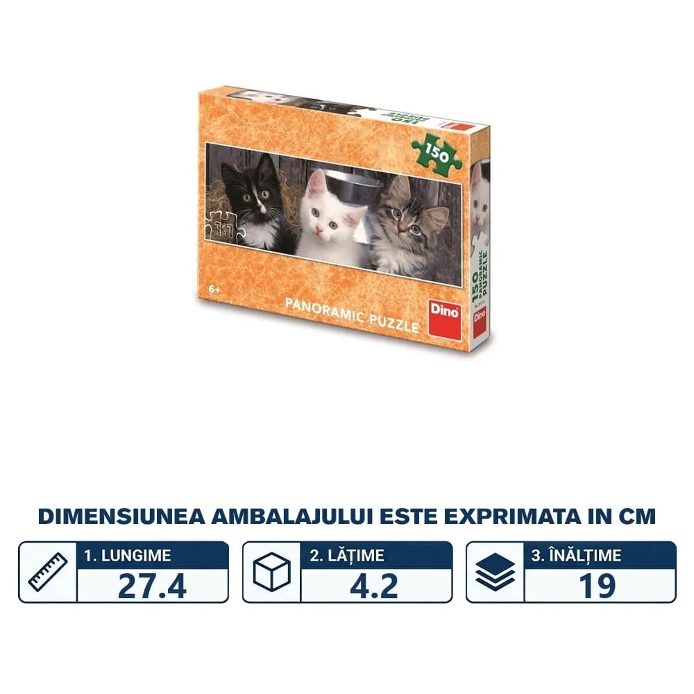 Puzzle 150 piese, panoramic, Pisicute - DINO TOYS — miniatură