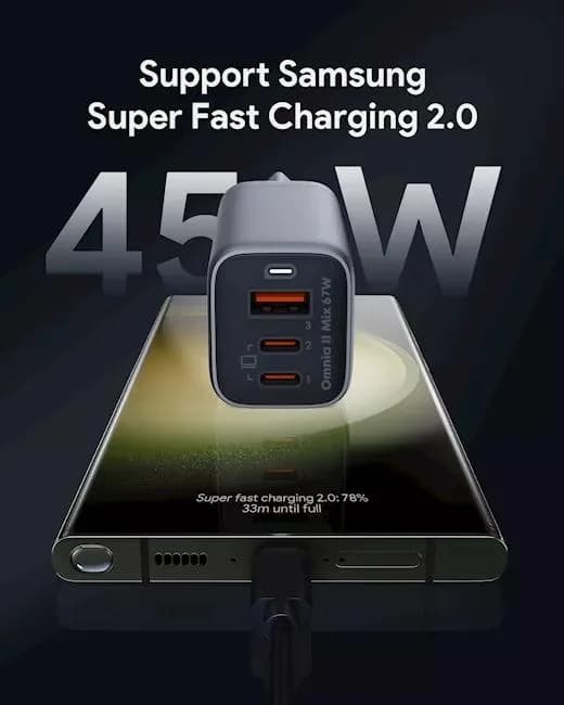 Alimentator retea Aukey, PA-B6U GR, 67W, fast charge, 1 x USB-A, 2 x USB-C, gri, "LLTSEUN1048305" - 689323786893 — miniatură