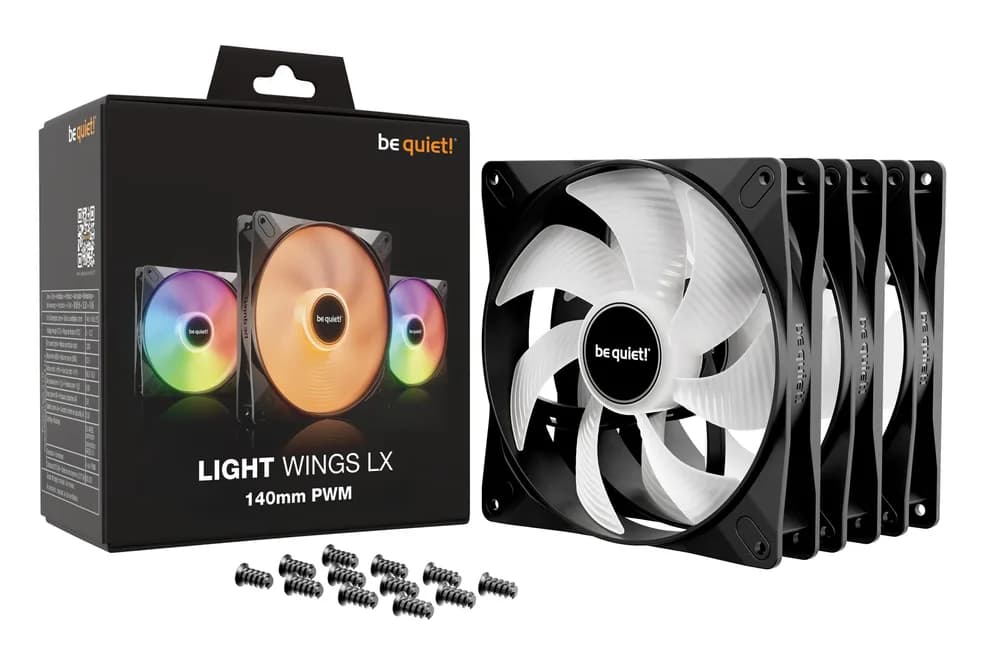 Set 3 ventilatoare be quiet "LIGHT WINGS LX", 140mm, max. 1200 RPM, Rifle Bearing, 4pin PWM, negru, "BL127" — miniatură