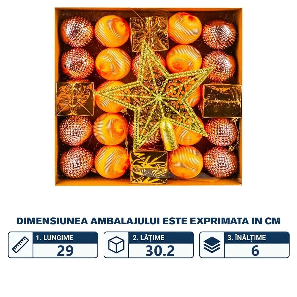 Globuri pom Craciun, Portocalii, 26 buc/set — miniatură