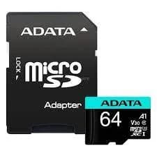 CARD MicroSD ADATA PremierPro, 64 GB, MicroSDHC, clasa 10, standard UHS-I U1, "AUSDX64GUI3V30SA2-RA1"