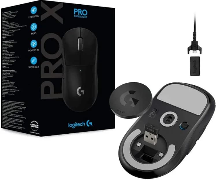 LOGITECH PRO X SUPERLIGHT Wireless Gaming Mouse BLACK EWR2 "910-005881" — miniatură