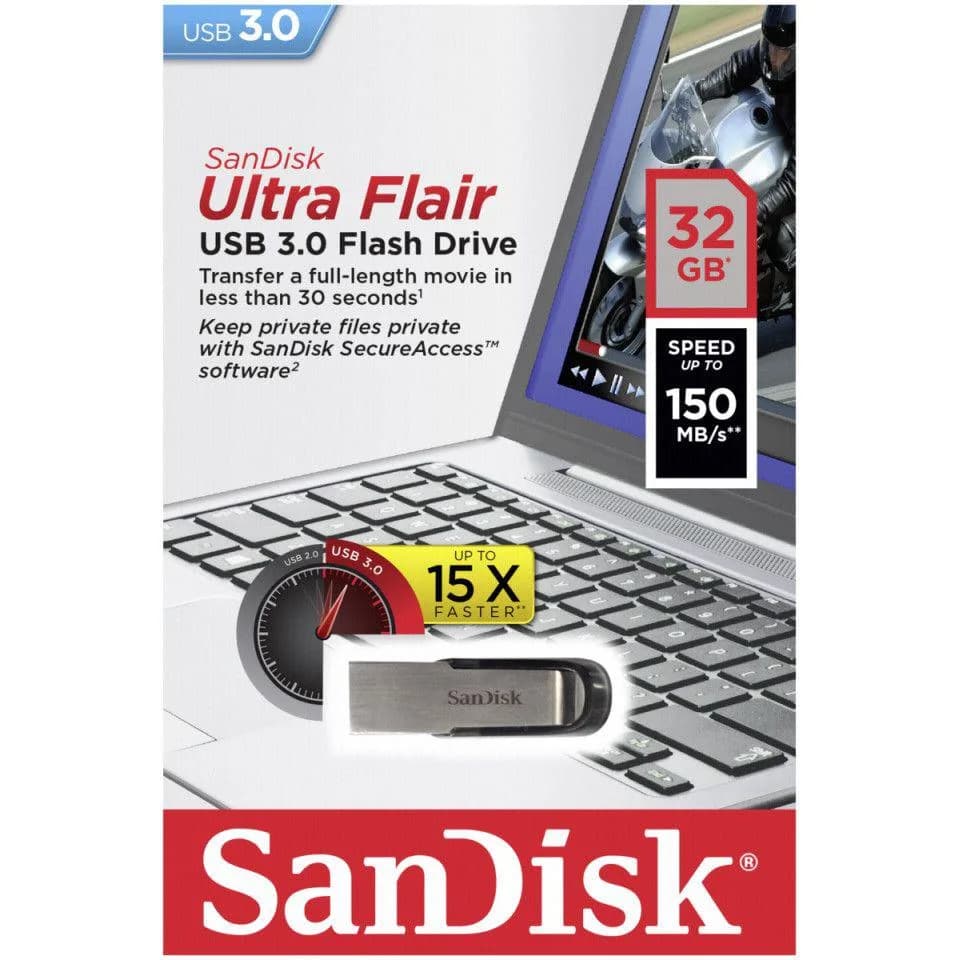 Memorie USB SanDisk Ultra Flair 32 GB, USB 3.0, Negru — miniatură