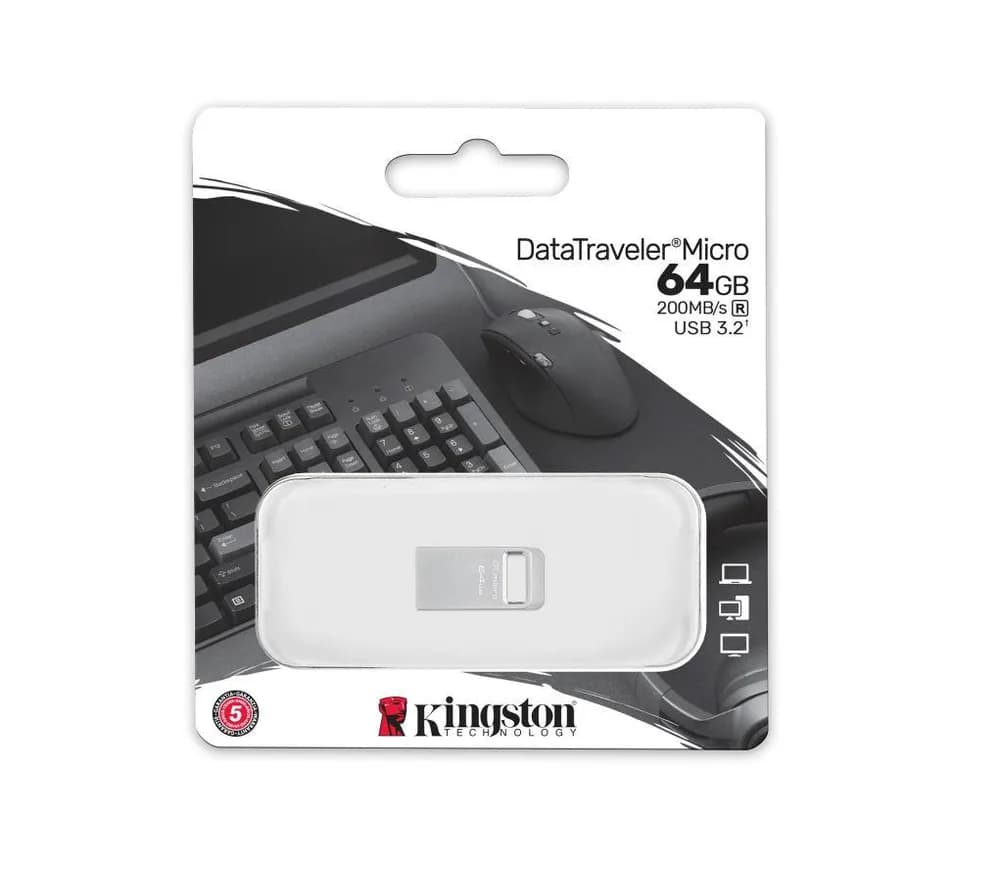 Memorie USB Kingston DataTraveler Micro 64 GB, USB 3.2, Argintiu — miniatură