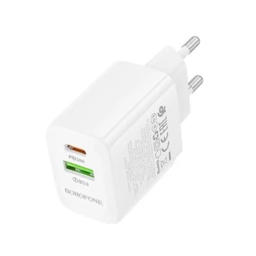 INCARCATOR retea Borofone "BN29", Quick Charge 30W, 1 x USB, 1 x USB Type-C, alb "6941991120329" — miniatură