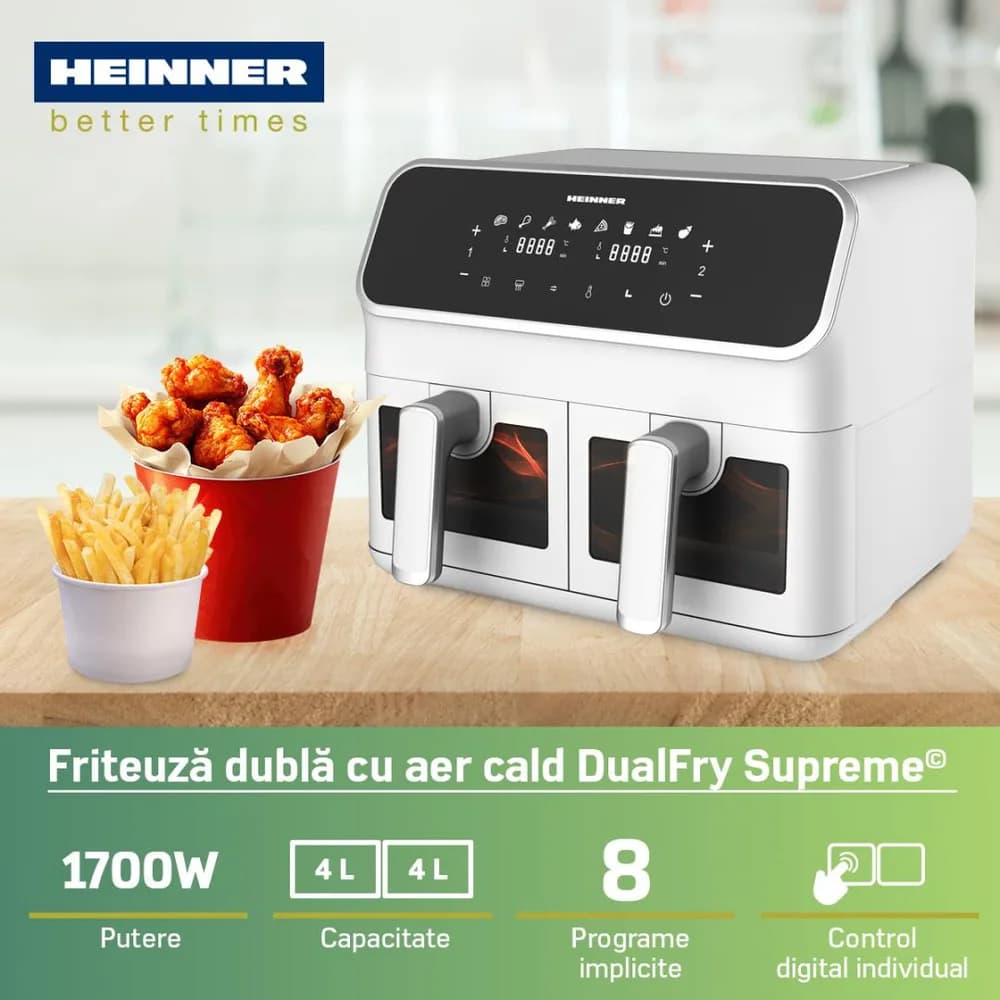 FRITEUZA DUBLA CU AER CALD HEINNER DUALFRY SUPREME HAF-H8DB17WH — miniatură