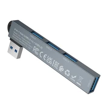 HUB extern Borofone "FH1", conectare PC prin USB 2.0 la: USB 2.0 x 3 si USB 3.0 x 1, metalic, argintiu, "6941991126116" — miniatură